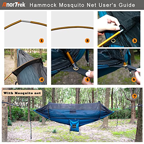 AnorTrek Professional Camping Hammock with Mosquito Net, Lightweight Portable Double Hammock with Two 10 FT Hammock Tree Straps, 230T Nylon Hammock for Camping, Hiking, Yard, Backpacking