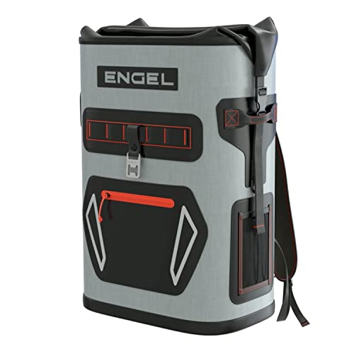 Engel BP25-LG Red 25 Quart Roll-Top High Performance Backpack Cooler Light Gray/Red