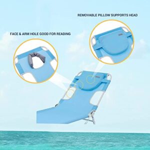 outdoor folding chair Reclining Sun Lounger 4-Position Adjustable Garden Recliner chair with Headrests & Side Pocket Sun Bed for Beach Patio Poolside Lounge Chair fishing chair ( Color : Arm Hole )