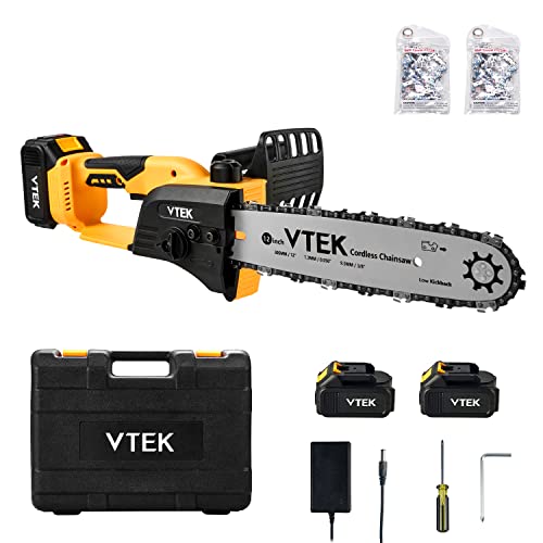 VTEK Chainsaw Cordless Brushless Chain Saw 12-inch Power Chainsaw Handheld Electric Chainsaws for Wood Cutting Tree Trimming.