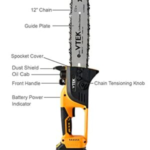 VTEK Chainsaw Cordless Brushless Chain Saw 12-inch Power Chainsaw Handheld Electric Chainsaws for Wood Cutting Tree Trimming.