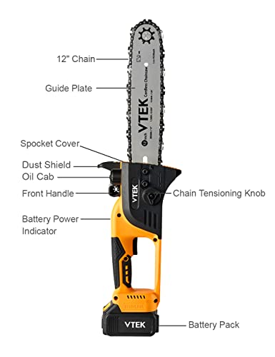 VTEK Chainsaw Cordless Brushless Chain Saw 12-inch Power Chainsaw Handheld Electric Chainsaws for Wood Cutting Tree Trimming.