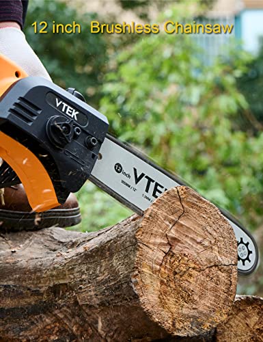 VTEK Chainsaw Cordless Brushless Chain Saw 12-inch Power Chainsaw Handheld Electric Chainsaws for Wood Cutting Tree Trimming.