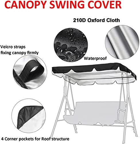 BTURYT Patio Swing Canopy,Waterproof Replacement Canopy Cover for 2/3 Seater Swing Chair,Swing Ceiling Replacement Cover for Outdoor Patio/Lawn/Garden Porch Swings(top Cover only)