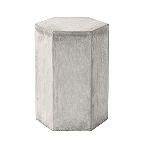 COSIEST Concrete Accent Table, Hexagon Patio Side Table 14.5''Wx20''H, Modular Design Indoor Outdoor End Table, Distressed Grey White Patina