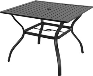 emerit outdoor patio bistro metal dining table with umbrella hole 37″x37″,black (dining table)