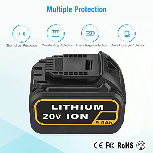 Powerextra 9.0Ah Replacement Battery Compatible with Dewalt 20V/60V Cordless Power Tools DCB180 DCB200 DCB204-2 DCB205-2 DCB206 DCD/DCF/DCG Series 2 Pack