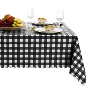 hiasan checkered vinyl tablecloth rectangle – 54 x 80 inch – 100% waterproof & stain resistant wipeable plaid pvc table cover for outdoor picnic/kitchen dining/farmhouse, black and white