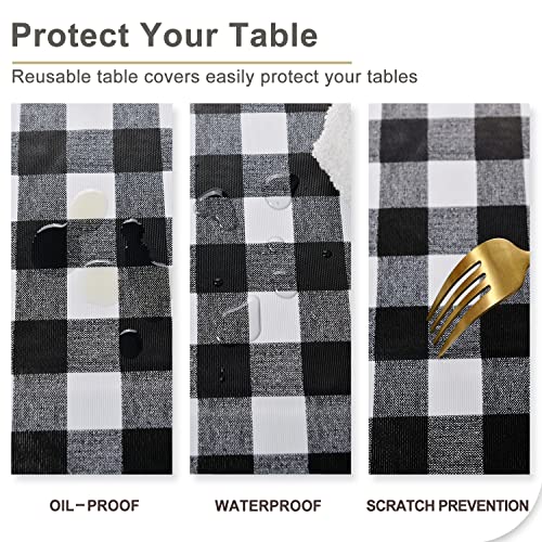 Hiasan Checkered Vinyl Tablecloth Rectangle - 54 x 80 Inch - 100% Waterproof & Stain Resistant Wipeable Plaid PVC Table Cover for Outdoor Picnic/Kitchen Dining/Farmhouse, Black and White