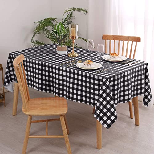 Hiasan Checkered Vinyl Tablecloth Rectangle - 54 x 80 Inch - 100% Waterproof & Stain Resistant Wipeable Plaid PVC Table Cover for Outdoor Picnic/Kitchen Dining/Farmhouse, Black and White