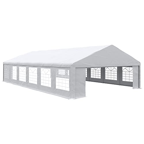 Outsunny 23' x 39' Party Tent & Carport, Large Outdoor Canopy Tent with Removable Sidewalls, 2 Doors and Windows, White Tents for Parties, Wedding, Events, BBQ Grill