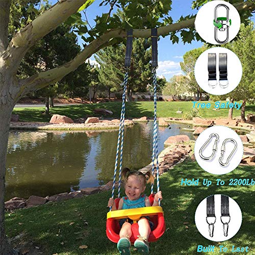 Enkarl Tree Swing Hanging Straps Kit Holds 2600 lbs 5ft Adjustable Extra Long Strap , 2 Tree Swing Straps+2 Heavy Duty Screw Lock Carabiners+2 Tree Protectors+Swivel Fits to Any Swing or Hammock
