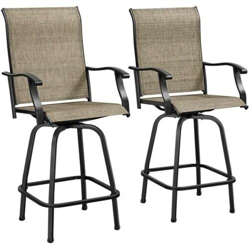 Outdoor Swivel Bar Stools, Set of 2 All-Weather Bar Height Patio Chairs, Brown