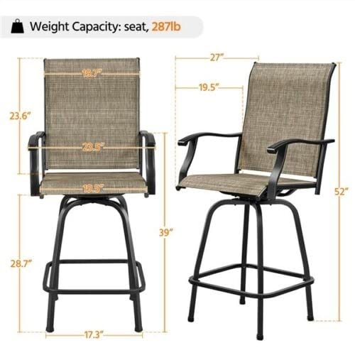 Outdoor Swivel Bar Stools, Set of 2 All-Weather Bar Height Patio Chairs, Brown