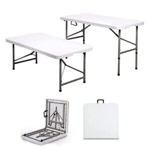 amiatch portable folding camping table, 4ft heavy duty picnic table fold in half plastic picnic desk with handle for indoor outdoor