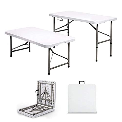 AMIATCH Portable Folding Camping Table, 4ft Heavy Duty Picnic Table Fold in Half Plastic Picnic Desk with Handle for Indoor Outdoor