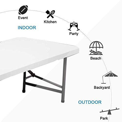 AMIATCH Portable Folding Camping Table, 4ft Heavy Duty Picnic Table Fold in Half Plastic Picnic Desk with Handle for Indoor Outdoor