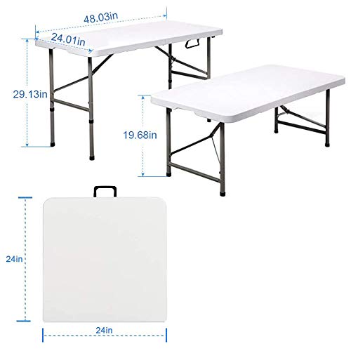 AMIATCH Portable Folding Camping Table, 4ft Heavy Duty Picnic Table Fold in Half Plastic Picnic Desk with Handle for Indoor Outdoor