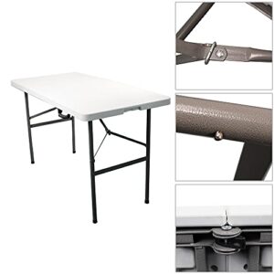 AMIATCH Portable Folding Camping Table, 4ft Heavy Duty Picnic Table Fold in Half Plastic Picnic Desk with Handle for Indoor Outdoor