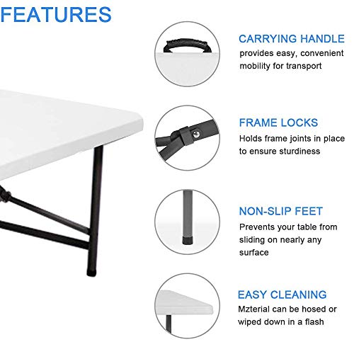 AMIATCH Portable Folding Camping Table, 4ft Heavy Duty Picnic Table Fold in Half Plastic Picnic Desk with Handle for Indoor Outdoor