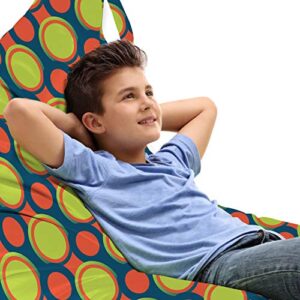ambesonne retro lounger chair bag, spotty pattern with orange and green circles in diagonal direction, high capacity storage with handle container, lounger size, yellow green orange