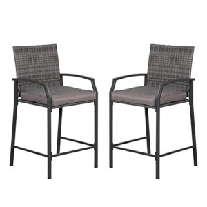 joivi outdoor wicker bar stools set of 2, patio rattan counter height chairs with cushions, armrest and footrest for indoor, garden, poolside, lawn, backyard