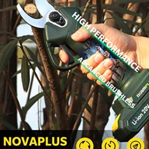 NOVAPLUS Cordless Pruning Shears, 20V Electric Pruner with Two 2000mAh Lithium-Ion Batteries, 30mm(1.2") Power Pruner Shears for Gardening
