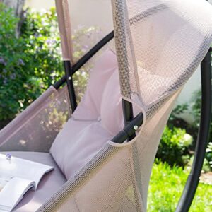 Barton Hanging Chair Egg Chair Cushion w/Canopy Indoor/Outdoor Basket Lounge Seat Collapsible Egg Chair, Beige