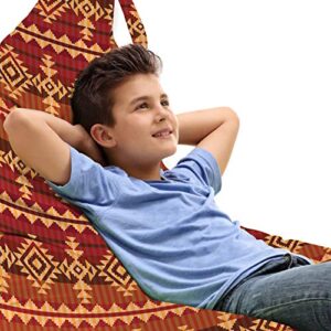 ambesonne mexican lounger chair bag, aztec culture theme classical triangles pattern prehistoric ornaments, high capacity storage with handle container, lounger size, pale orange brown