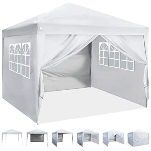 ASTEROUTDOOR 10'x10' Pop Up Canopy with Sidewalls, Adjustable Leg Heights, Windows, Wheeled Carry Bag, Stakes and Ropes, White