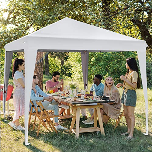 ASTEROUTDOOR 10'x10' Pop Up Canopy with Sidewalls, Adjustable Leg Heights, Windows, Wheeled Carry Bag, Stakes and Ropes, White