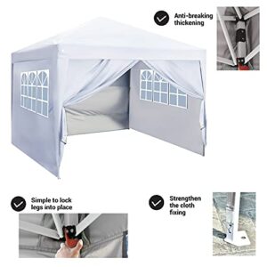 ASTEROUTDOOR 10'x10' Pop Up Canopy with Sidewalls, Adjustable Leg Heights, Windows, Wheeled Carry Bag, Stakes and Ropes, White