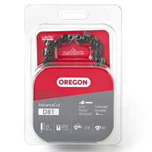 Oregon D81 AdvanceCut Replacement Chainsaw Chain for 24" Guide Bars, 81 Drive Links, Pitch: 3/8" Low Vibration, .050" Gauge, Fits Echo, Poulan, Craftsman, Homelite, McCulloch, and More