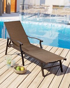 vredhom outdoor chaise lounge chair, patio chaise 5 position adjustable backrest recliner ergonomic armrest all weather textiline aluminum reclining chairs for patio, beach, yard, pool，brown