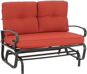 oakmont outdoor glider rocking bench 2 person patio loveseat steel frame furniture set with removable cushion for patio, garden, yard, porch (red)