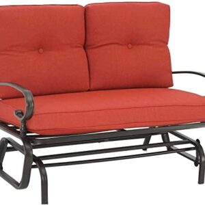 Oakmont Outdoor Glider Rocking Bench 2 Person Patio Loveseat Steel Frame Furniture Set with Removable Cushion for Patio, Garden, Yard, Porch (Red)