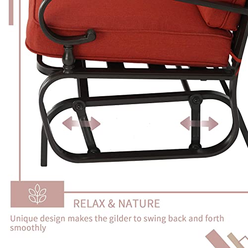 Oakmont Outdoor Glider Rocking Bench 2 Person Patio Loveseat Steel Frame Furniture Set with Removable Cushion for Patio, Garden, Yard, Porch (Red)