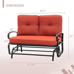 Oakmont Outdoor Glider Rocking Bench 2 Person Patio Loveseat Steel Frame Furniture Set with Removable Cushion for Patio, Garden, Yard, Porch (Red)