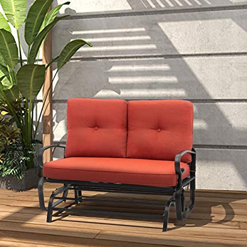 Oakmont Outdoor Glider Rocking Bench 2 Person Patio Loveseat Steel Frame Furniture Set with Removable Cushion for Patio, Garden, Yard, Porch (Red)