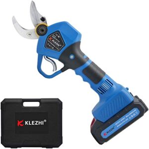 k klezhi professional cordless electric pruning shears with 2 pcs backup rechargeable 2ah lithium battery powered tree branch pruner, 30mm (1.2 inch) cutting diameter, 6-8 working hours