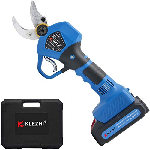 K KLEZHI Professional Cordless Electric Pruning Shears with 2 PCS Backup Rechargeable 2Ah Lithium Battery Powered Tree Branch Pruner, 30mm (1.2 Inch) Cutting Diameter, 6-8 Working Hours