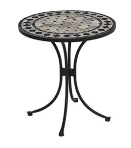 home styles small outdoor bistro table with marble tiles design table top constructed from powder coated steel, black, 27.5lx27.5dx30h