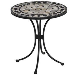 Home Styles Small Outdoor Bistro Table with Marble Tiles Design Table Top Constructed From Powder Coated Steel, Black, 27.5Lx27.5Dx30H