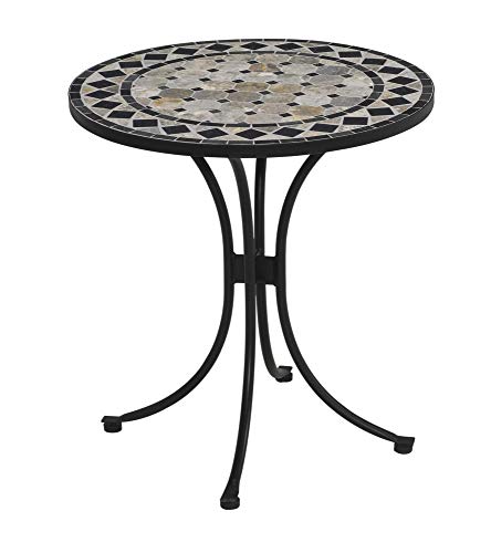 Home Styles Small Outdoor Bistro Table with Marble Tiles Design Table Top Constructed From Powder Coated Steel, Black, 27.5Lx27.5Dx30H