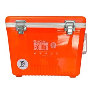 engel 19qt live bait cooler box with 2nd gen 2-speed portable aerator pump. fishing bait station and minnow bucket for shrimp, minnows, and other live bait – englbc19-n-ohv in orange high-visibility