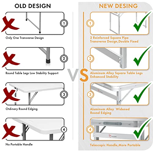 FrenzyBird Folding Picnic Table with 4 Stools, Aluminum Table Oxford Mat Chair Set for up to 4 Persons, Portable Lightweight and Heights Adjustable for Outdoor Camping Dining BBQ Party