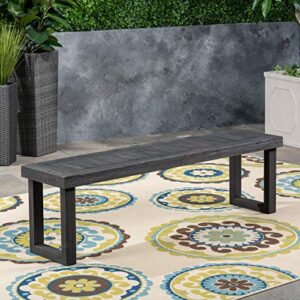 Christopher Knight Home Kemp Outdoor Acacia Wood Bench, Gray Finish, Sandblast Dark Grey