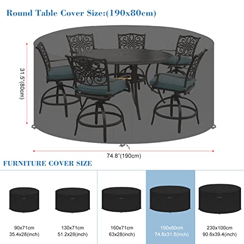 VANSHEIM Patio Table Covers for Outdoor Furniture Cover Waterproof Set Patio Furniture Covers Round Table and Chairs Set Outside Table Cover Waterproof Windproof Heavy Duty Oxford Fabric Ø74.8"x31.5"