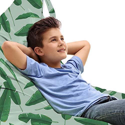 Ambesonne Banana Leaf Lounger Chair Bag, Hand Drawn Cartoon Style Leafage of an Exotic Fruit Tree Tropical Paradise, High Capacity Storage with Handle Container, Lounger Size, Forest Green