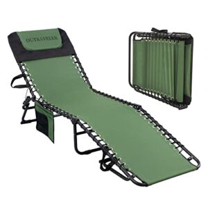 outraveler patio folding chaise lounge,outdoor lounge chair sunbed,camping cot,green